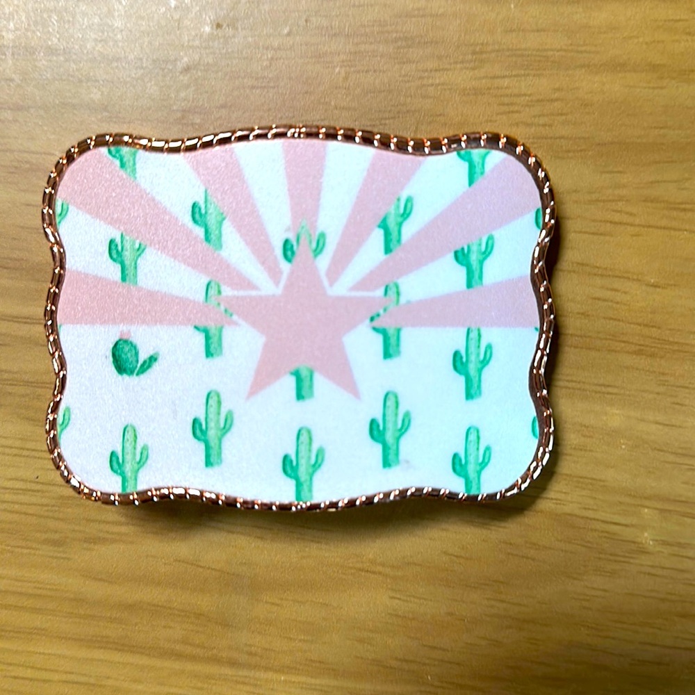 Arizona flag cactus print belt buckle